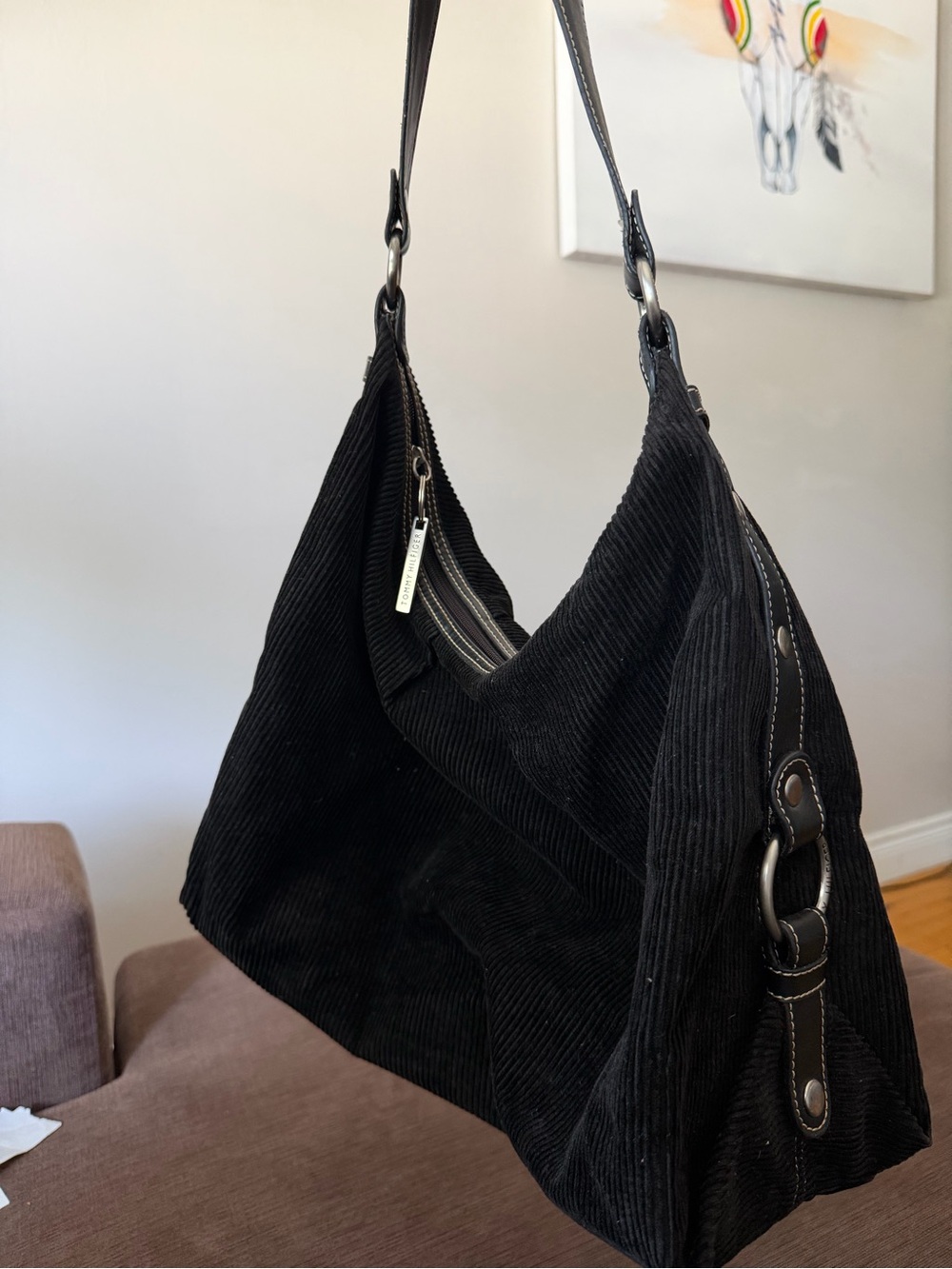Tommy Hilfiger • Y2K Black Corduroy Hobo Shoulder Bag